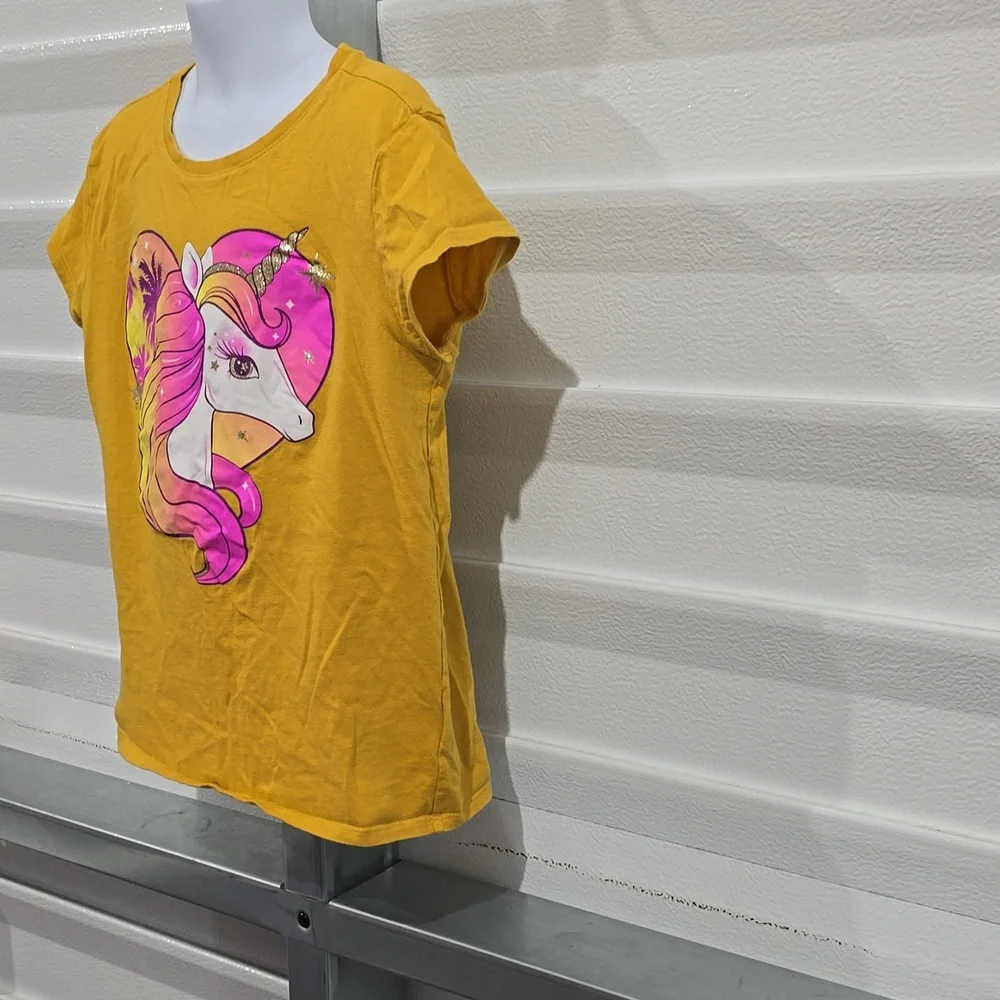 Children's Place Yellow Unicorn Heart‎ T-shirt Size Large 10/12